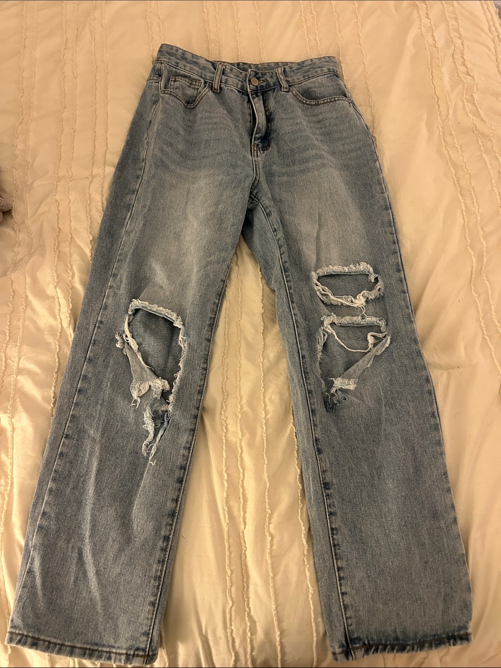 Light Wash Distressed Straight-Leg Jeans
